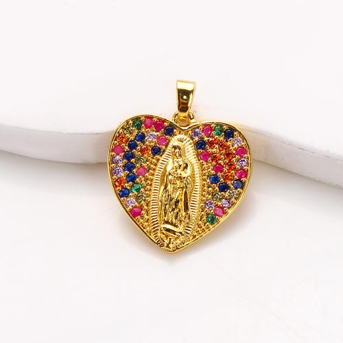 Cubique Pendentif en laiton zircon pavent, coeur, Placage, DIY & pavé de micro zircon, doré, protéger l'environnement, sans nickel, plomb et cadmium, 20.77x3.34x25.02mm, Vendu par sac