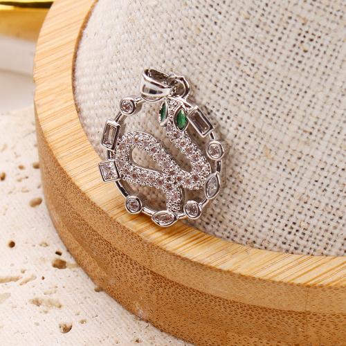Crystal Hängen, Mässing, med Kristall, Snake, plated, DIY & micro bana cubic zirconia & ihålig, silver, nickel, bly och kadmium gratis, 19.04x2.23x24.59mm, 20PC/Bag, Säljs av Bag