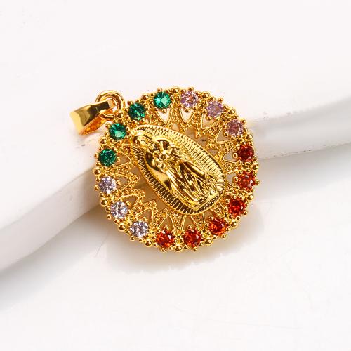 Cubique Pendentif en laiton zircon pavent, Rond, Placage, DIY & pavé de micro zircon, doré, protéger l'environnement, sans nickel, plomb et cadmium, 18.82x3.51x24.28mm, 20PC/sac, Vendu par sac