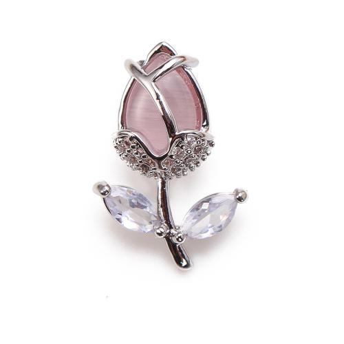 Crystal Hängen, Mässing, med Kristall, Blomma, plated, DIY & micro bana cubic zirconia, silver, nickel, bly och kadmium gratis, 11.87x7.06x19.26mm, 20PC/Bag, Säljs av Bag