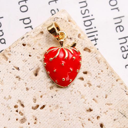 Mosaz Šperky Přívěsky, Jahoda, á, DIY & smalt, zlatý, nikl, olovo a kadmium zdarma, 11.47x3.88x19.26mm, 20PC/Bag, Prodáno By Bag