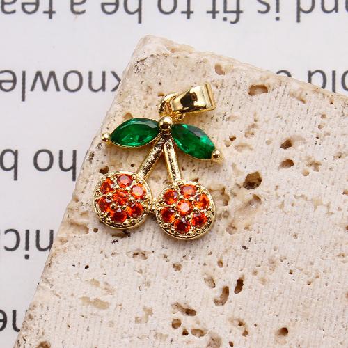 Kubik Zirkonium mikro bana Mässing hängande, Körsbär, plated, DIY & micro bana cubic zirconia, gyllene, nickel, bly och kadmium gratis, 13.47x3.86x19.18mm, 20PC/Bag, Säljs av Bag