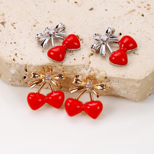 Cubique Pendentif en laiton zircon pavent, cerise, Placage, DIY & pavé de micro zircon & émail, plus de couleurs à choisir, protéger l'environnement, sans nickel, plomb et cadmium, 15.24x4.13x17.93mm, 20PC/sac, Vendu par sac
