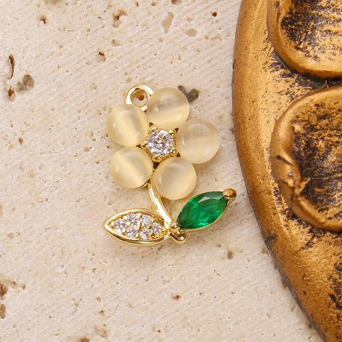 Cats Eye Häng, Mässing, med Cats Eye & Kristall, Blomma, plated, DIY & micro bana cubic zirconia, blandade färger, nickel, bly och kadmium gratis, 12.44x3.13x16.06mm, 20PC/Bag, Säljs av Bag