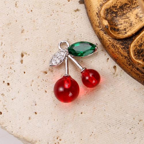 Crystal Hängen, Mässing, med Kristall & Akryl, Körsbär, plated, DIY & micro bana cubic zirconia, blandade färger, nickel, bly och kadmium gratis, 16.35x8.25x18.38mm, 20PC/Bag, Säljs av Bag