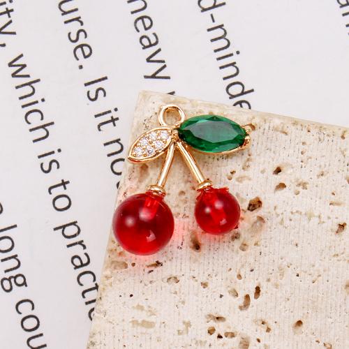Crystal Hängen, Mässing, med Kristall & Akryl, Körsbär, plated, DIY & micro bana cubic zirconia, blandade färger, nickel, bly och kadmium gratis, 16.30x8.14x19.32mm, 20PC/Bag, Säljs av Bag