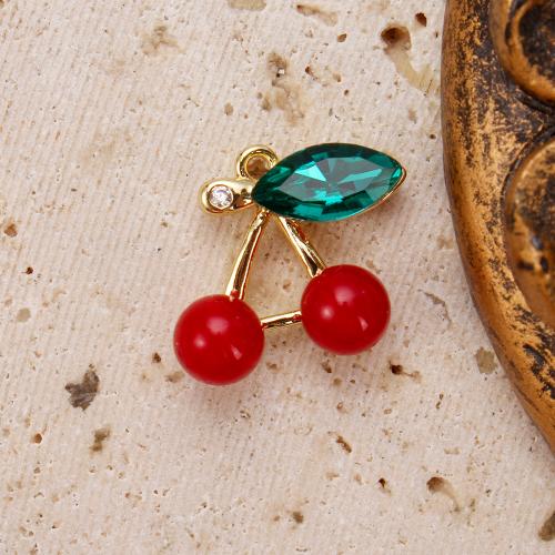 Crystal Hängen, Mässing, med Kristall, Körsbär, plated, DIY & micro bana cubic zirconia & emalj, blandade färger, nickel, bly och kadmium gratis, 14.83x5.52x17.24mm, 20PC/Bag, Säljs av Bag