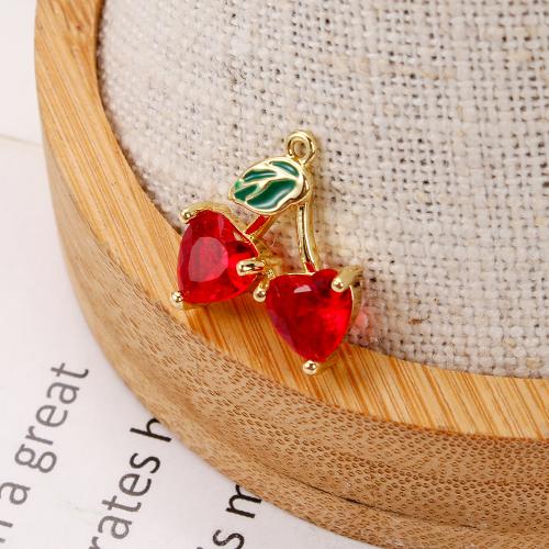 Crystal Hängen, Mässing, med Kristall, Körsbär, plated, DIY & emalj, blandade färger, nickel, bly och kadmium gratis, 14.83x5.52x17.24mm, 20PC/Bag, Säljs av Bag