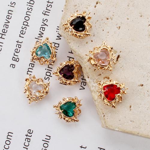 Crystal Hängen, Mässing, med Kristall, Hjärta, plated, DIY & micro bana cubic zirconia, fler färger för val, nickel, bly och kadmium gratis, 12.02x6.11x13.03mm, 20PC/Bag, Säljs av Bag