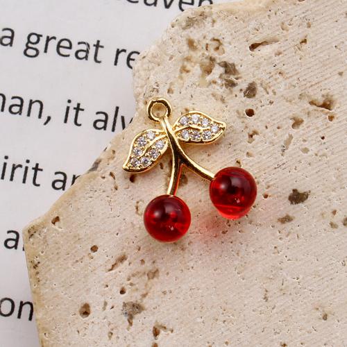 Crystal Hängen, Mässing, med Kristall, Körsbär, plated, DIY & micro bana cubic zirconia, fler färger för val, nickel, bly och kadmium gratis, 15.68x7.84x19.34mm, 20/Bag, Säljs av Bag