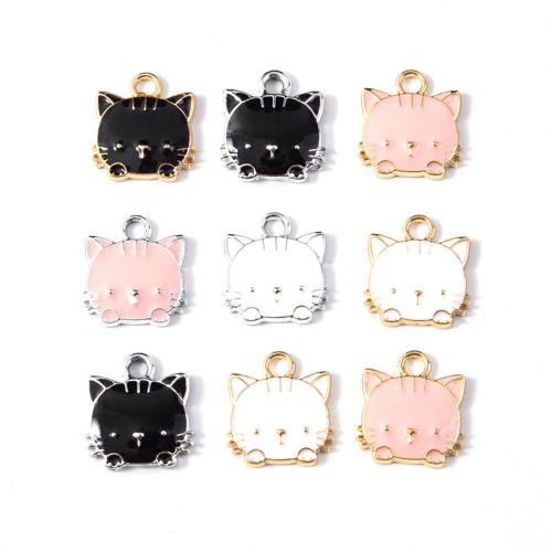 Zink legering emalj hängen, Zink Alloy, Katt, plated, DIY, fler färger för val, 10PC/Bag, Säljs av Bag