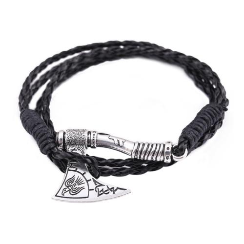 cuir PU bracelet, avec cuir de peau de vache & Acier inoxydable 304, Le marteau de Thor, multicouche & unisexe, plus de couleurs à choisir, Longueur Environ 8.5 pouce, Vendu par PC