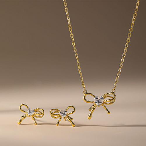 laiton parure de bijoux, Boucle d’oreille stud & collier, Noeud papillon, Placage, 2 pièces & pour femme & avec strass, plus de couleurs à choisir, Vendu par fixé