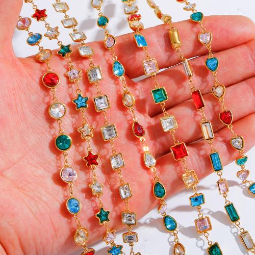 Nerezová ocel šperky řetěz, 304 Stainless Steel, barva pozlacený, DIY & micro vydláždit kubické zirkony, více barev na výběr, 100x100x10mm, Prodáno By m