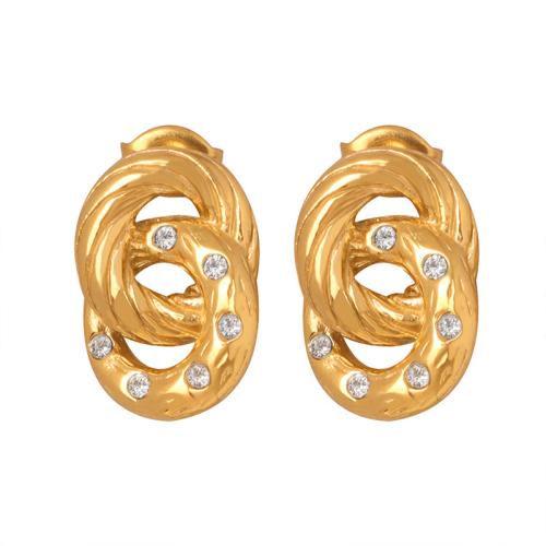 Boucle d'oreille de gaujon en acier inoxydable, Acier inoxydable 304, Placage, pour femme & avec strass & creux, plus de couleurs à choisir, 15x10mm, Vendu par paire
