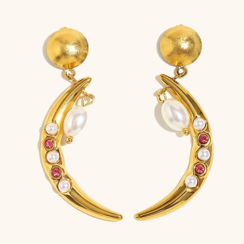 Edelstahl Tropfen Ohrring, 304 Edelstahl, mit Kunststoff Perlen, Horn, 18K vergoldet, Modeschmuck & für Frau & mit Strass, verkauft von Paar