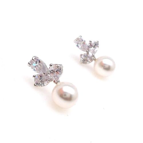 Boucles d'oreilles en laiton zircon cubique pavent, avec perle de plastique, Placage, bijoux de mode & pavé de micro zircon & pour femme, plus de couleurs à choisir, Vendu par paire
