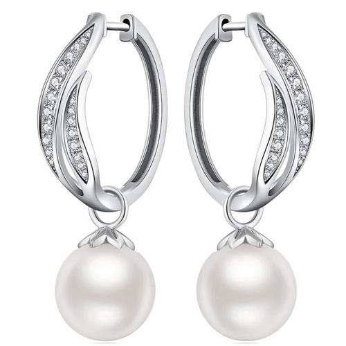 Boucles d'oreilles en laiton zircon cubique pavent, avec perle de plastique, Placage, bijoux de mode & pavé de micro zircon & pour femme, Vendu par paire