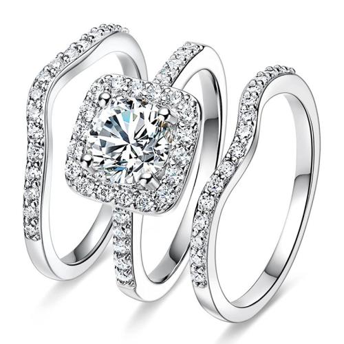 Krychlový Circonia Micro vydláždit mosazný prsten, Mosaz, tři kusy & různé velikosti pro výběr & micro vydláždit kubické zirkony & pro ženy, Prodáno By nastavit