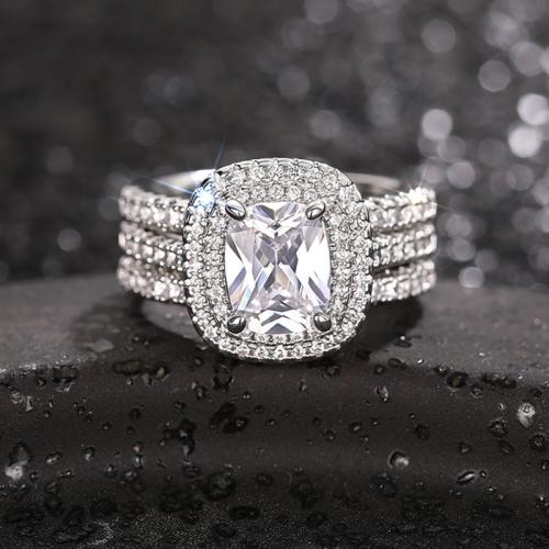 Krychlový Circonia Micro vydláždit mosazný prsten, Mosaz, tři kusy & různé velikosti pro výběr & micro vydláždit kubické zirkony & pro ženy, Prodáno By nastavit