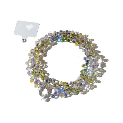 Cordino cellulare, vetro, with vetro lavorato & filo coda tigre & lega in zinco, gioielli di moda, nessuno, 1200mm, Venduto da filo