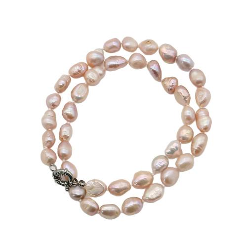 Přírodní Sladkovodní Pearl náhrdelník, s 304 Stainless Steel, Baroko, módní šperky, smíšené barvy, 9-10mm, Prodáno za 47 cm Strand