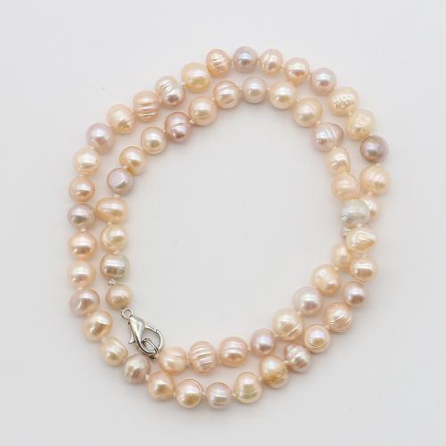 Přírodní Sladkovodní Pearl náhrdelník, s 304 Stainless Steel, Baroko, módní šperky, smíšené barvy, 7-8mm, Prodáno za 44 cm Strand
