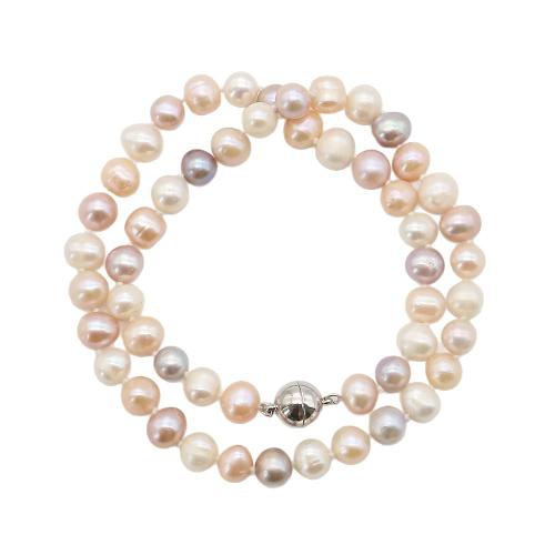 Přírodní Sladkovodní Pearl náhrdelník, s 304 Stainless Steel, Kolo, módní šperky, smíšené barvy, 7-8mm, Prodáno za 44 cm Strand