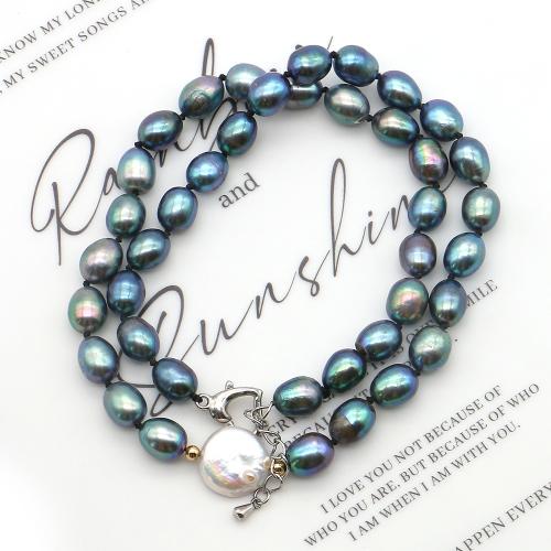 Přírodní Sladkovodní Pearl náhrdelník, s 304 Stainless Steel, Rýže, módní šperky, smíšené barvy, 8-9mm, Prodáno za 43 cm Strand