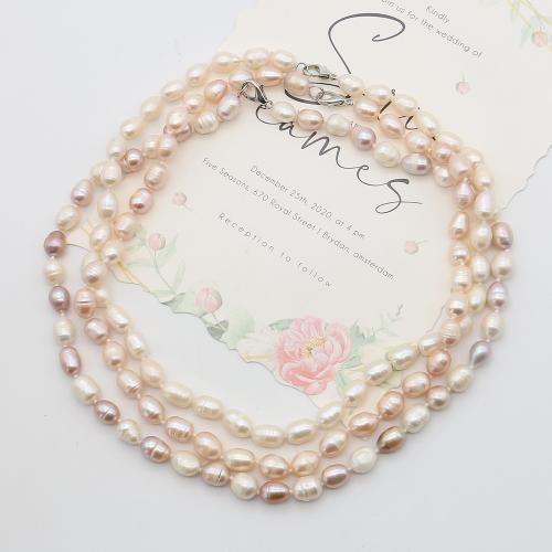 Přírodní Sladkovodní Pearl náhrdelník, s 304 Stainless Steel, Spirála, módní šperky, smíšené barvy, 8-9mm, Prodáno za 45 cm Strand