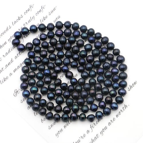 Naturliga sötvatten pärla långt halsband, Freshwater Pearl, Rund, mode smycken, blandade färger, 8-9mm, Såld Per 132 cm Strand