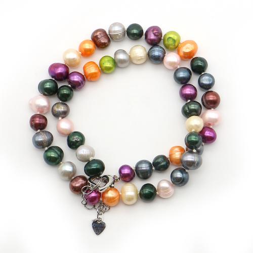 Collier de perles d'eau douce naturelles, perle d'eau douce cultivée, avec Acier inoxydable 304, Baroque, bijoux de mode, multicolore, 8-9mm, Vendu par 41 cm brin