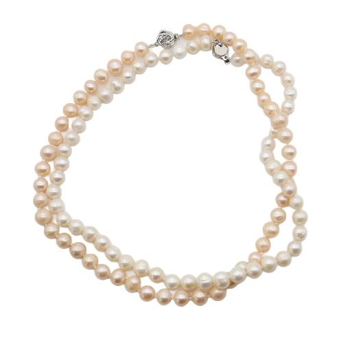 Natural Freshwater Pearl Necklace with 304 Stainless Steel Round fashion jewelry 7-8mm Sold Per 41 cm Strand