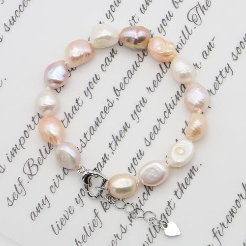 Bracelet en perles de culture d'eau douce, perle d'eau douce cultivée, avec Acier inoxydable 304, Baroque, bijoux de mode, couleurs mélangées, 9-10mm, Vendu par 17 cm brin