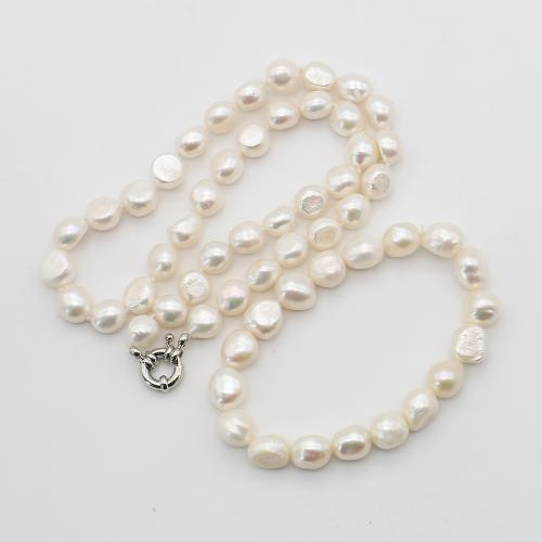 Conjuntos de Pérola de Jóias Natural  cultivadas água doce, Pérolas de água doce, with Aço inoxidável 304, Irregular, joias de moda, branco, pearl size 9-10mm, vendido por Defina