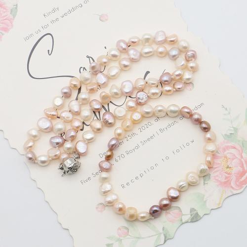 Conjuntos de Pérola de Jóias Natural  cultivadas água doce, Pérolas de água doce, with Aço inoxidável 304, Irregular, joias de moda, branco, pearl size 6-7mm, vendido por Defina