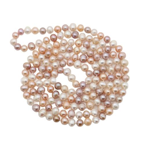 Naturliga sötvatten pärla långt halsband, Freshwater Pearl, Rund, mode smycken, vit, 7-8mm, Längd 120 cm, Säljs av Ställ
