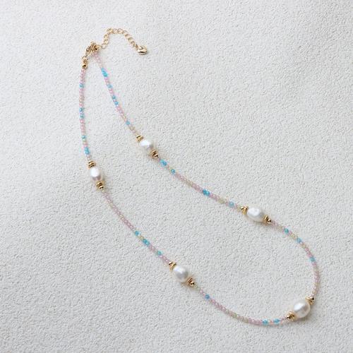 Crystal Freshwater Pearl Halsband, med Kristall & Mässing, Barock, mode smycken, fler färger för val, 7-8mm, Längd 45 cm, Säljs av PC