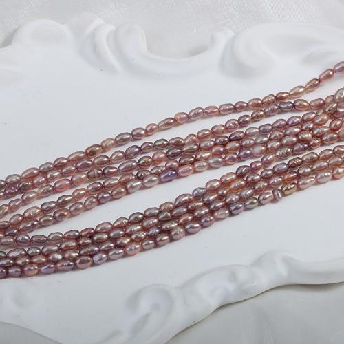 Perles d'eau douce de culture de riz, perle d'eau douce cultivée, DIY, violet, 3.5-4 mm, Longueur 35 cm, Vendu par PC