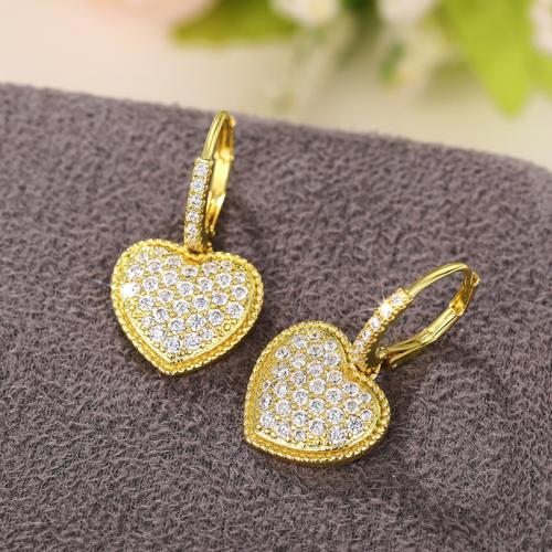 Boucles d'oreilles en laiton zircon cubique pavent, coeur, Placage, bijoux de mode & pavé de micro zircon & pour femme, Vendu par paire