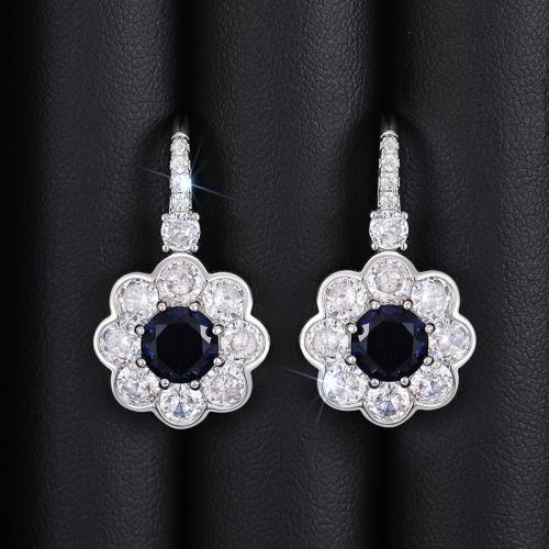 Boucles d'oreilles en laiton zircon cubique pavent, fleur, Placage, bijoux de mode & pavé de micro zircon & pour femme, Vendu par paire
