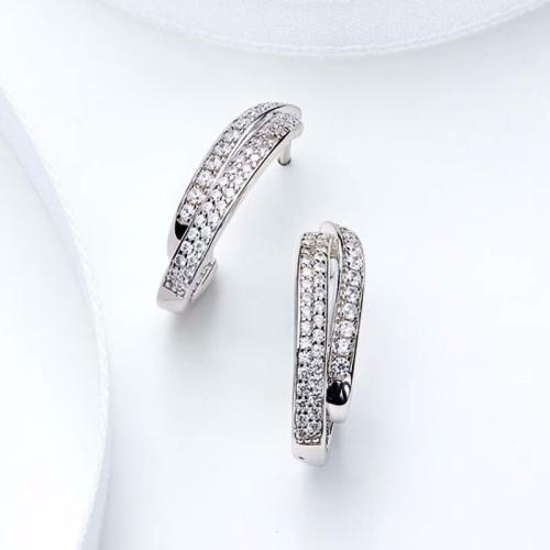 Boucles d'oreilles en laiton zircon cubique pavent, Placage, pavé de micro zircon & pour femme & creux, Vendu par paire