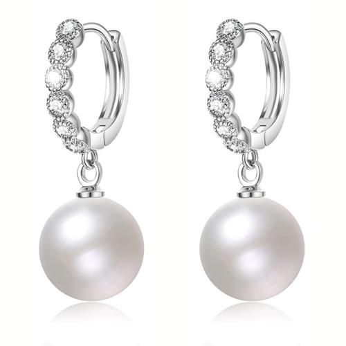 Cubic Zirconia Micro Pave Brass Earring with Plastic Pearl plated fashion jewelry & micro pave cubic zirconia & for woman Sold By Pair