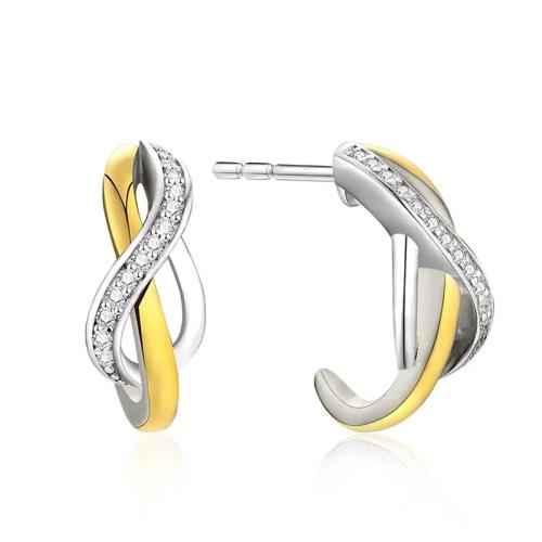 Boucles d'oreilles en laiton zircon cubique pavent, Placage, pavé de micro zircon & pour femme & deux tons & creux, Vendu par paire