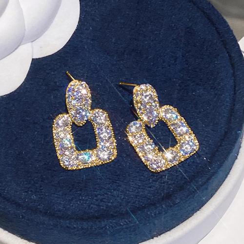 Boucles d'oreilles en laiton zircon cubique pavent, Placage, pavé de micro zircon & pour femme & creux, plus de couleurs à choisir, Vendu par paire