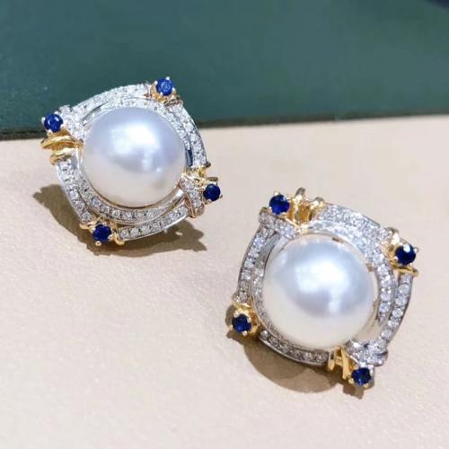 Cubic Zirconia Micro Pave Brass Earring with Plastic Pearl plated fashion jewelry & micro pave cubic zirconia & for woman Sold By Pair
