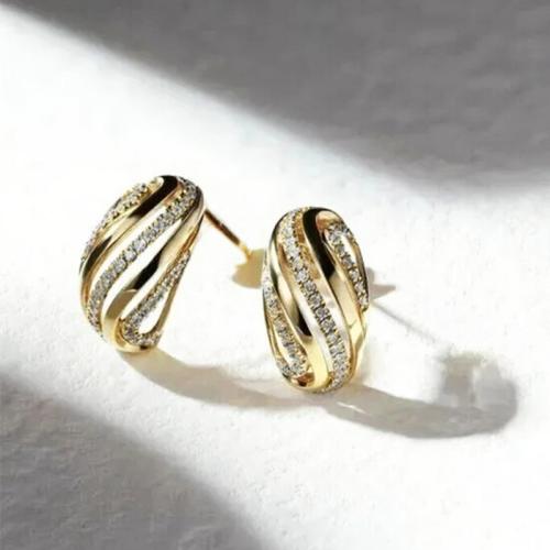 Boucles d'oreilles en laiton zircon cubique pavent, Placage, pavé de micro zircon & pour femme & creux, Vendu par paire