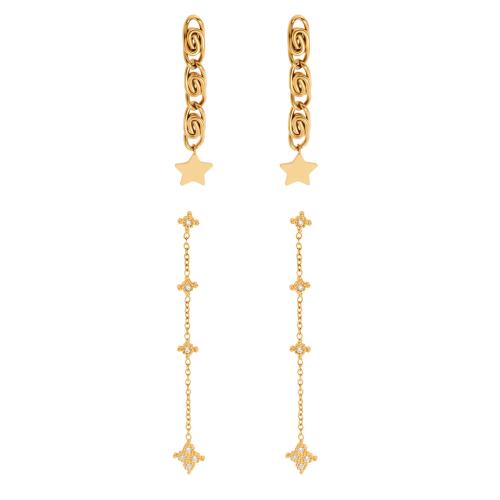 Edelstahl Tropfen Ohrring, 304 Edelstahl, plattiert, verschiedene Stile für Wahl & Micro pave Zirkonia & für Frau, goldfarben, verkauft von Paar