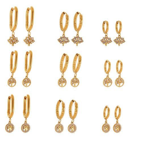 Edelstahl Tropfen Ohrring, 304 Edelstahl, plattiert, verschiedene Stile für Wahl & Micro pave Zirkonia & für Frau & hohl, goldfarben, verkauft von Paar