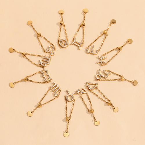 Bijoux bracelet en acier inoxydable, Acier inoxydable 304, Plaqué or 18K, constellation bijoux & modèles différents pour le choix & pour femme & avec strass, Vendu par PC